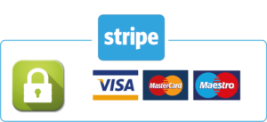 Logo Stripe avec les logos de carte bancaire et du cadenas